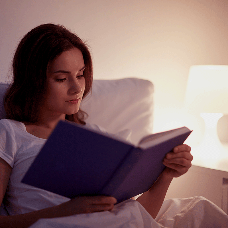 Woman reading with led lighting